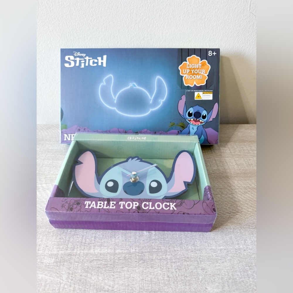Disney Stitch Neon Wall art and Table Top Clock bundle
